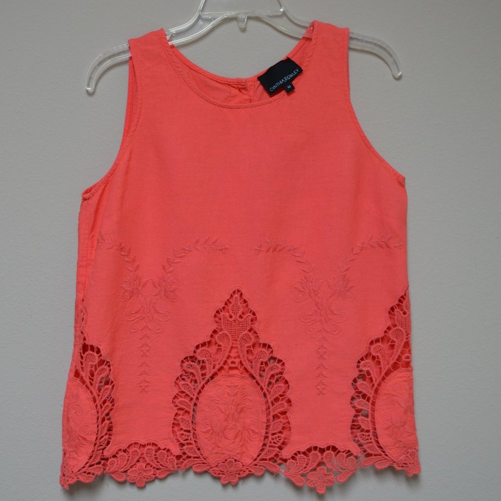 Cynthia Rowley Lace Trimmed Embroidered Cotton Blouse - Size M